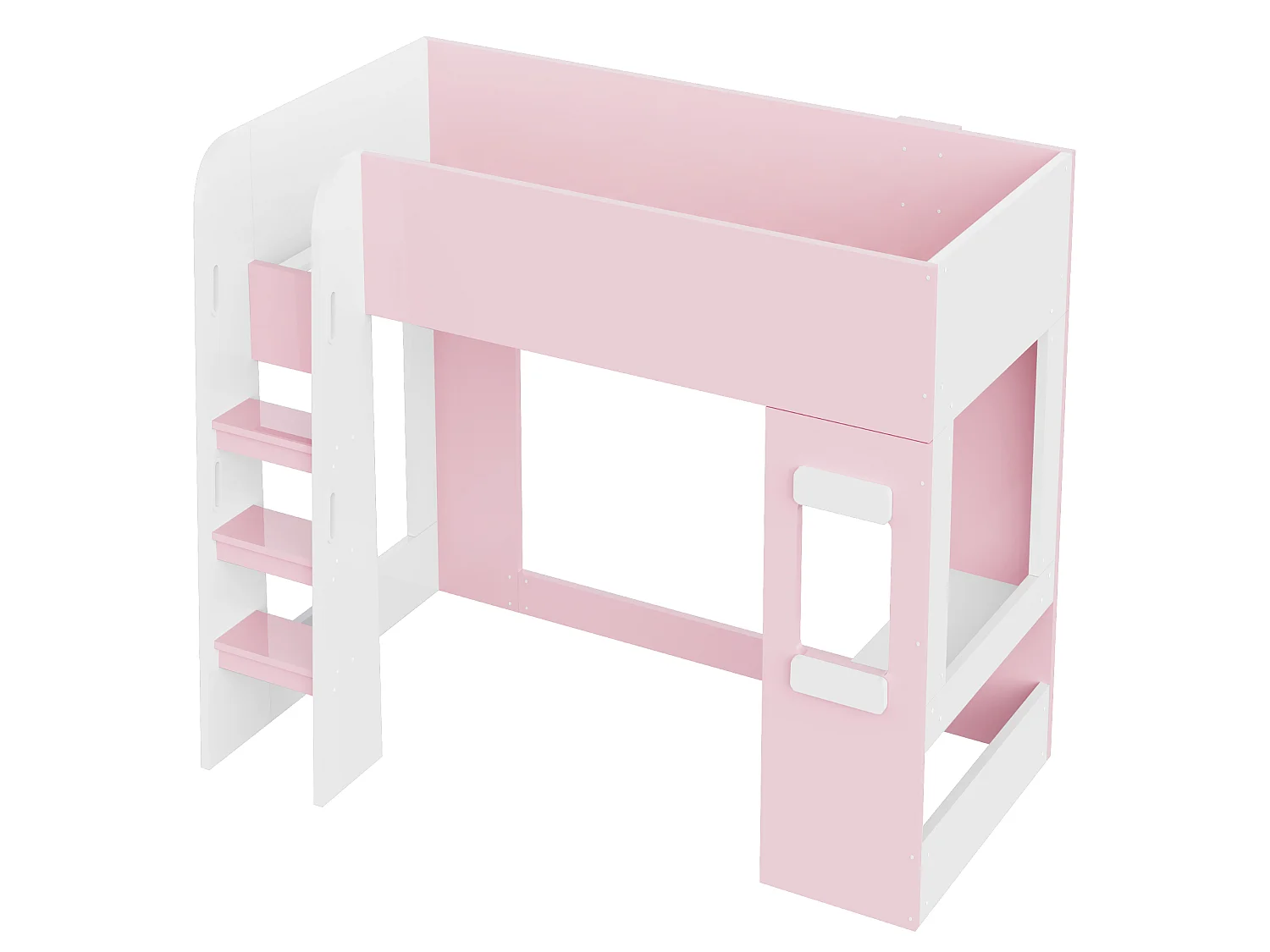 Lit mezzanine en bois 90×200 cm - avec éclairage LED - avec petit bureau - avec barrières de sécurité - rose (matelas non inclus)