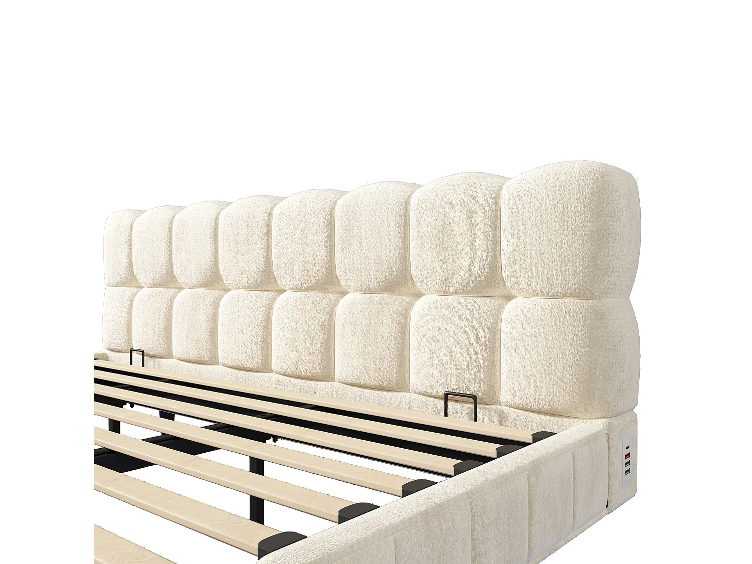 Bedbox gestoffeerd 160x200cm - met LED-verlichting en USB-poort - zwevend design - chenillestof - Beige (zonder matras)