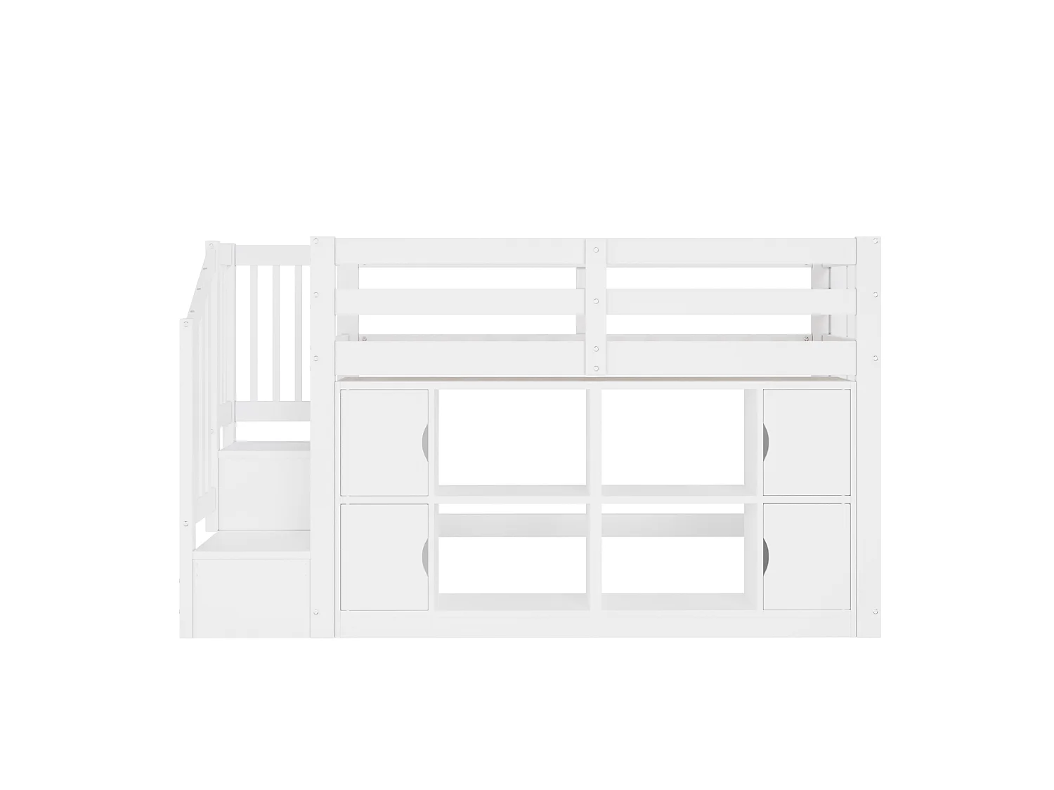 Lit mezzanine 90x200cm - avec rangements et penderie - avec échelle de rangement et éclairage LED - MDF - Blanc (sans matelas)