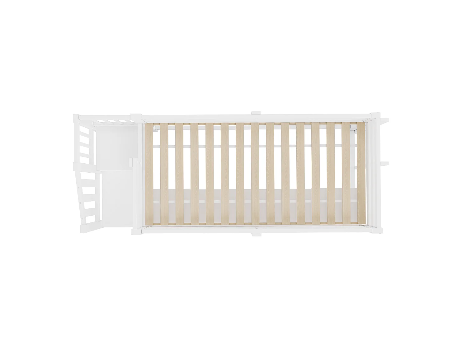 Lit mezzanine 90x200cm - avec rangements et penderie - avec échelle de rangement et éclairage LED - MDF - Blanc (sans matelas)