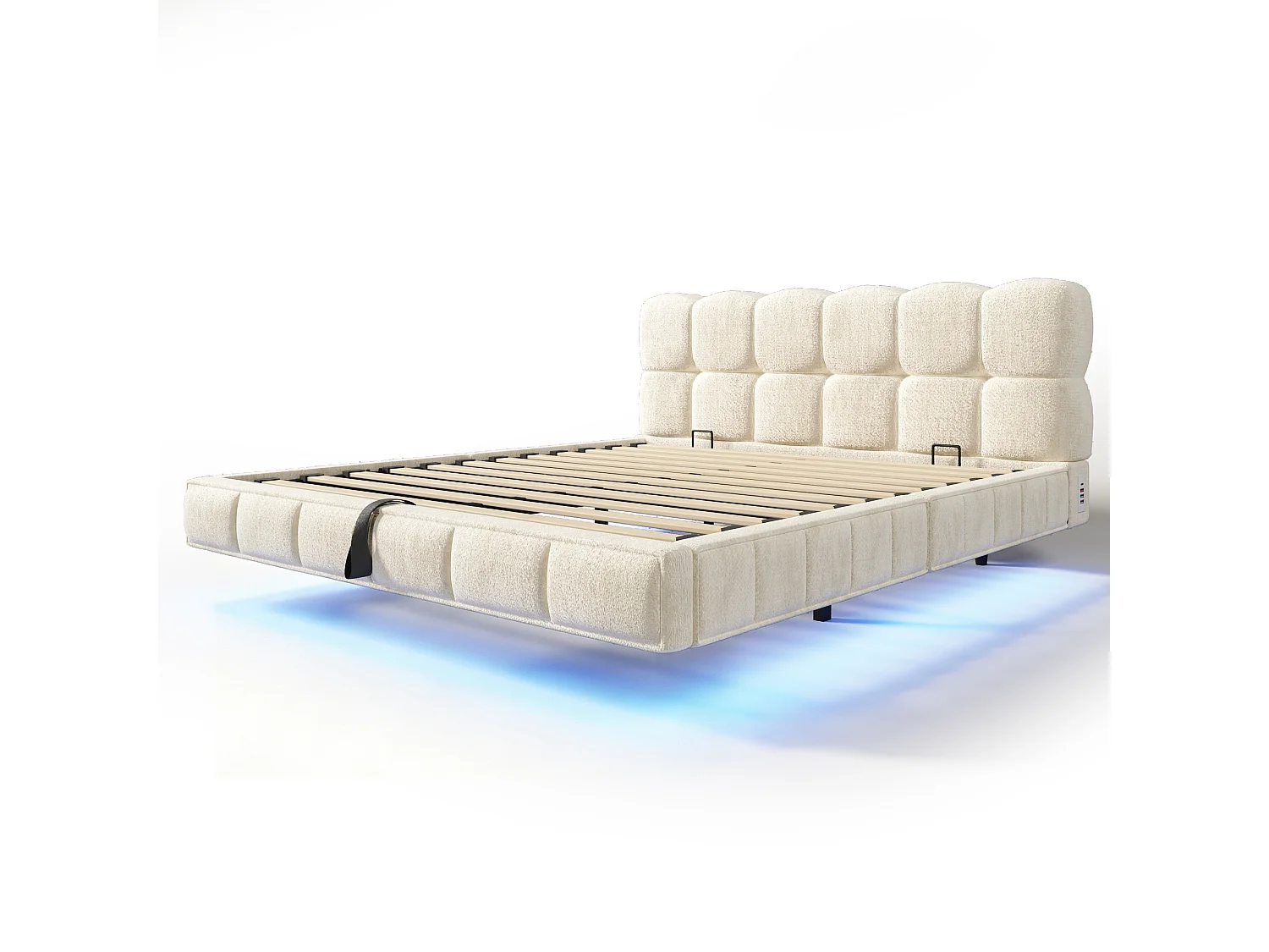 Bedbox gestoffeerd 140x200cm - met LED-verlichting en USB-poort - zwevend design - chenillestof - Beige (zonder matras)