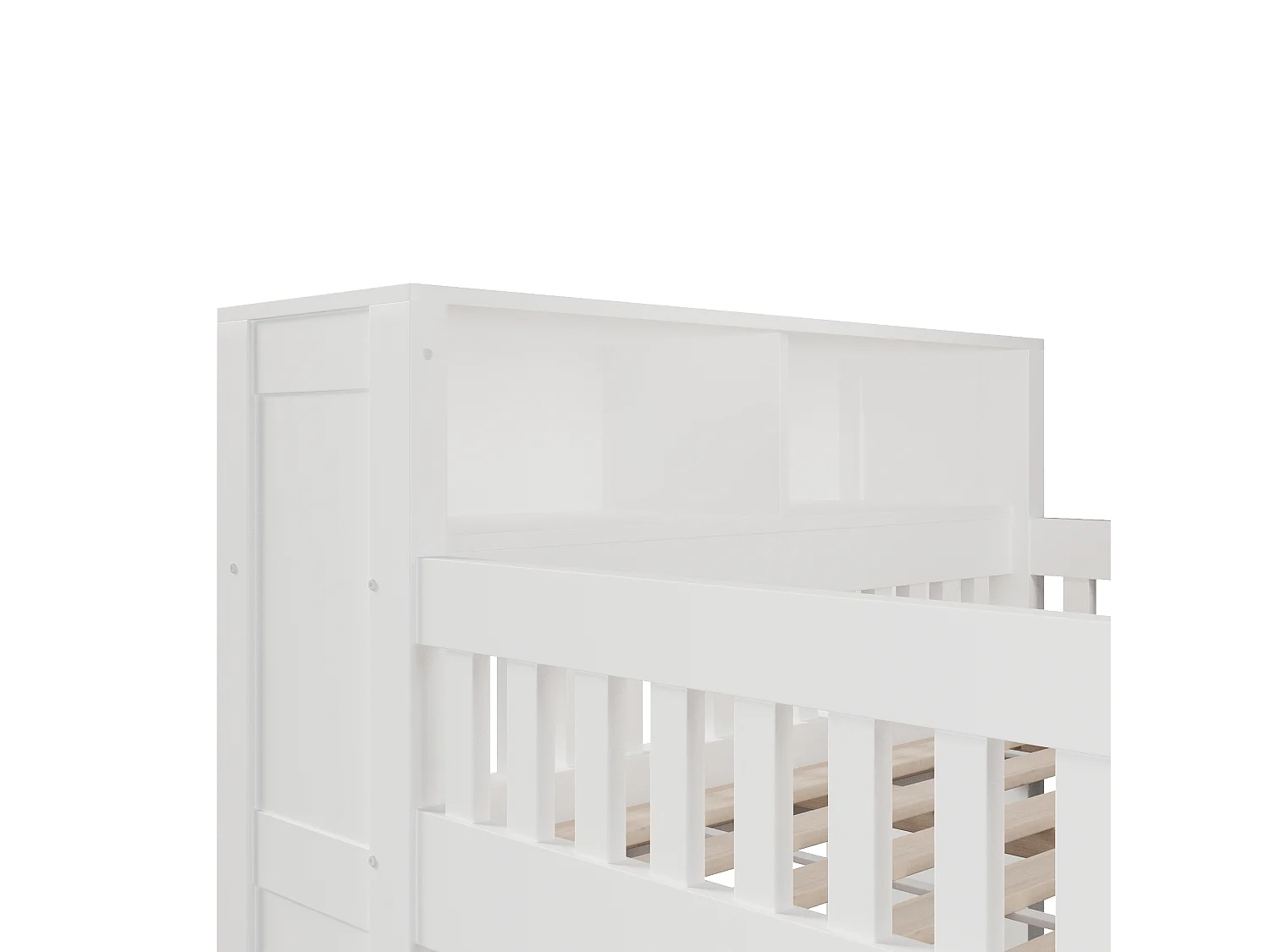 Lit enfant 120 x 200 cm - Éclairage LED - Armoire avec porte et compartiments de rangement - MDF + Pin - Blanc (sans matelas)