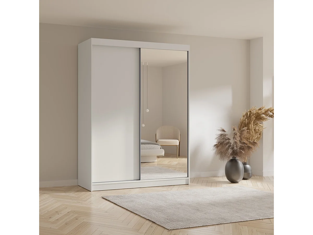 Hoher Schwebetürenschrank mit Spiegel Fiore Plus 2D1L 180 Weiß/Silber