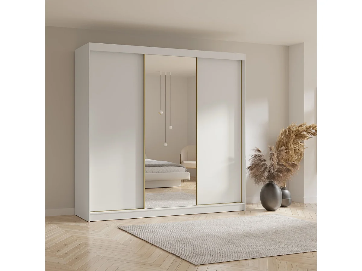 Hoher Schwebetürenschrank mit Spiegel Fiore Plus 3D1L 250 Weiß/Gold