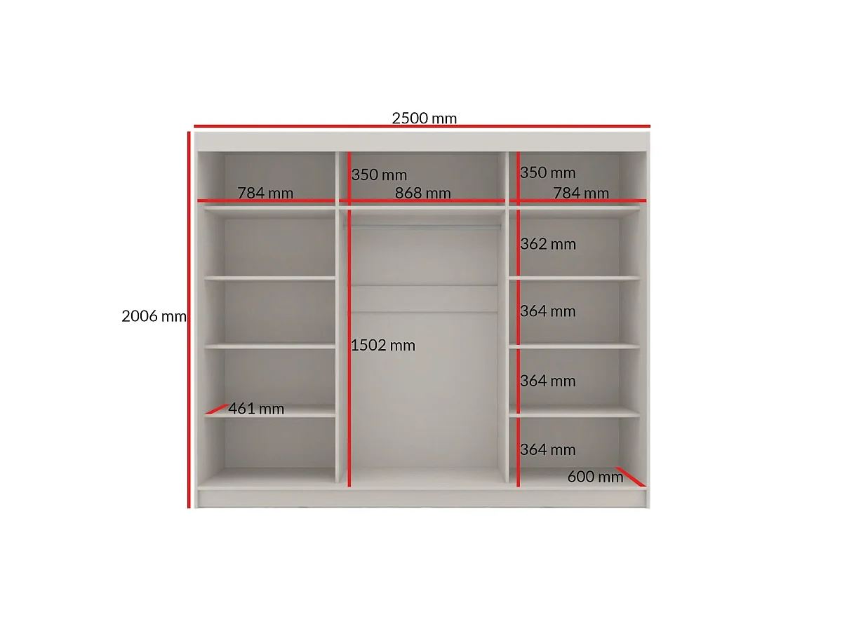Szafa przesuwna z lustrem Fiore 3D1L 250 Kaszmir/Czarny