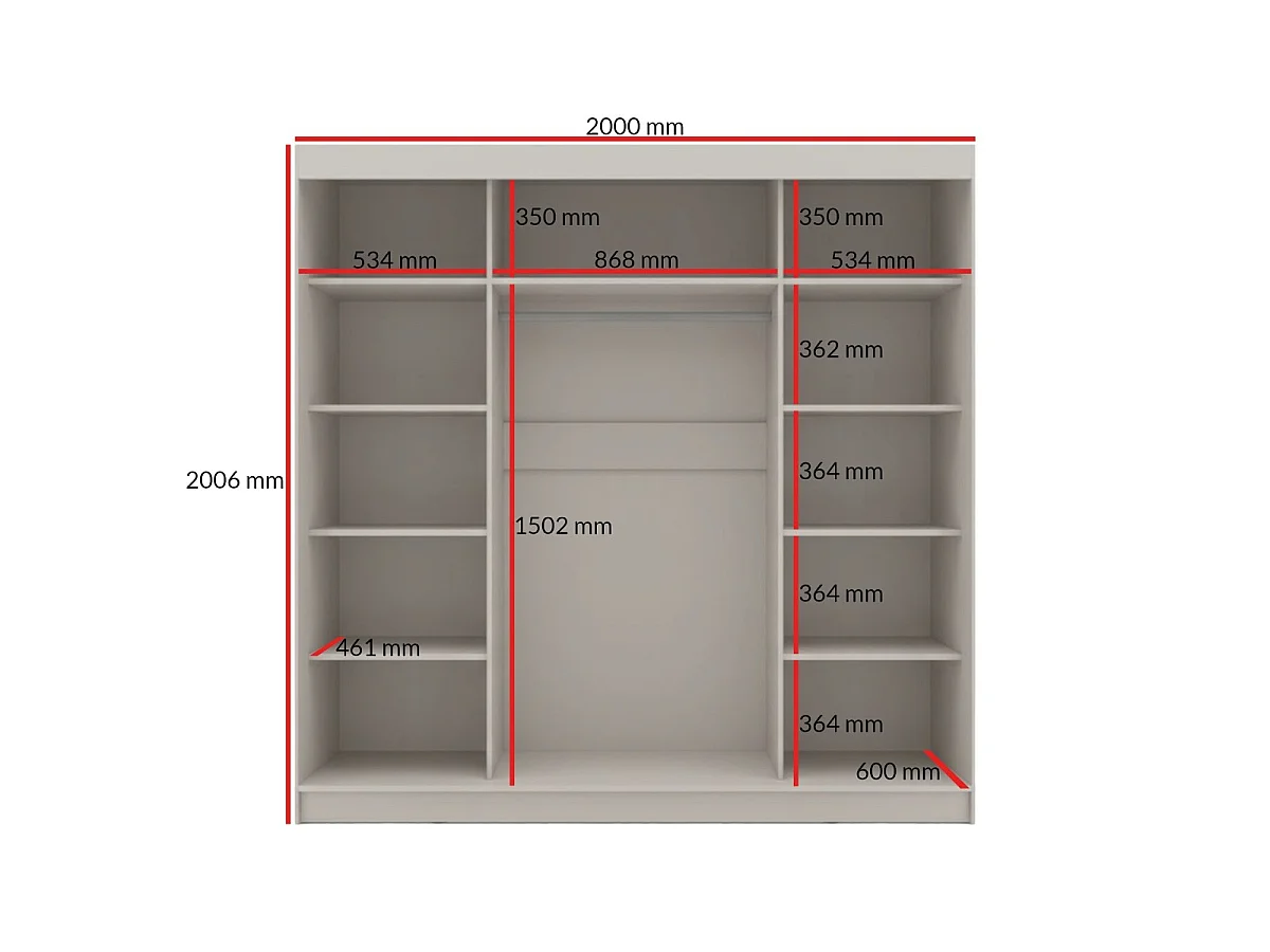 Szafa przesuwna z lustrem Fiore 3D1L 200 Kaszmir/Złoty