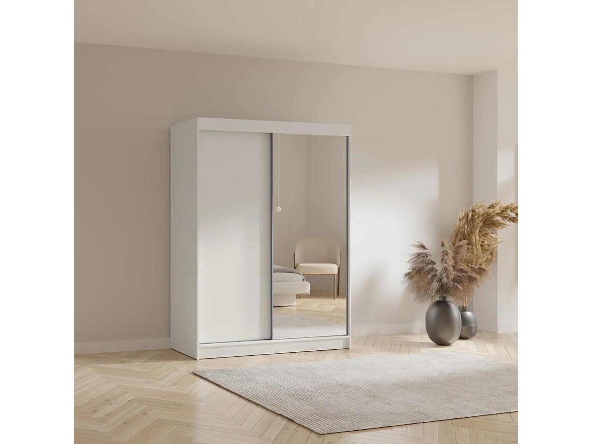 Schuifdeurkast met spiegel Fiore 2D1L 150 Wit/Zilver