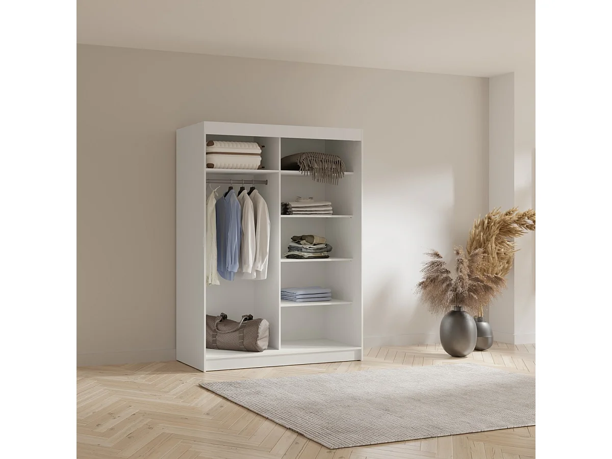 Schuifdeurkast met spiegel Fiore 2D1L 150 Wit/Zilver