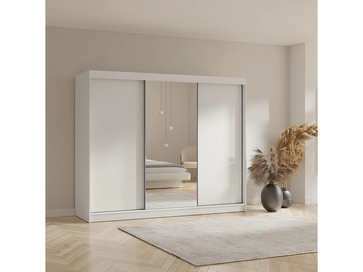 Schuifdeurkast met spiegel Fiore 3D1L 250 Wit/Zilver