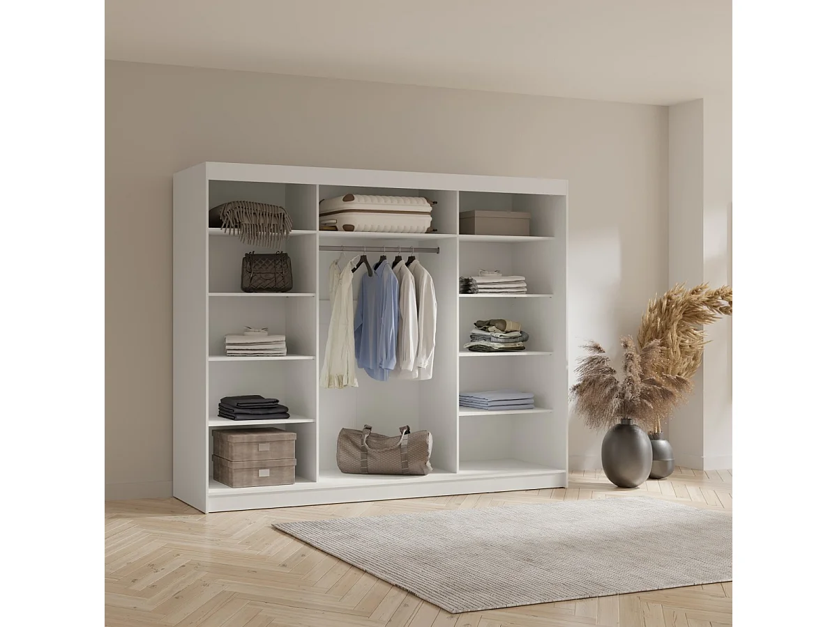 Schuifdeurkast met spiegel Fiore 3D1L 250 Wit/Zilver
