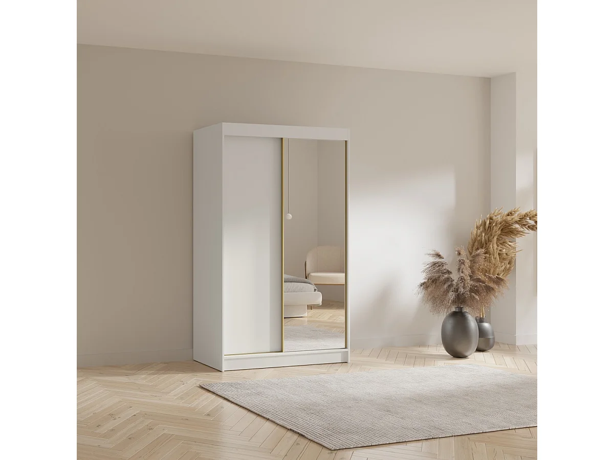 Schuifdeurkast met spiegel Fiore 2D1L 120 Wit/Goud