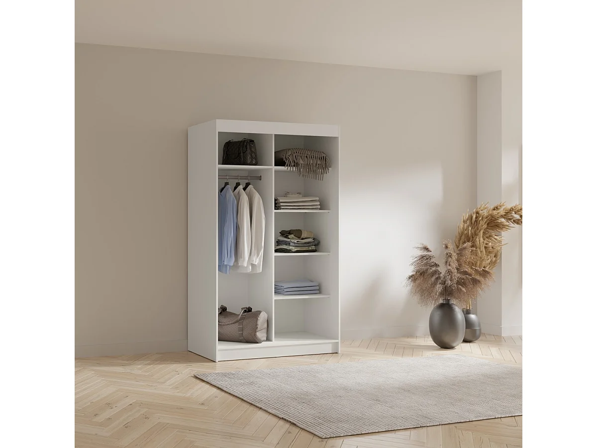 Schuifdeurkast met spiegel Fiore 2D1L 120 Wit/Goud
