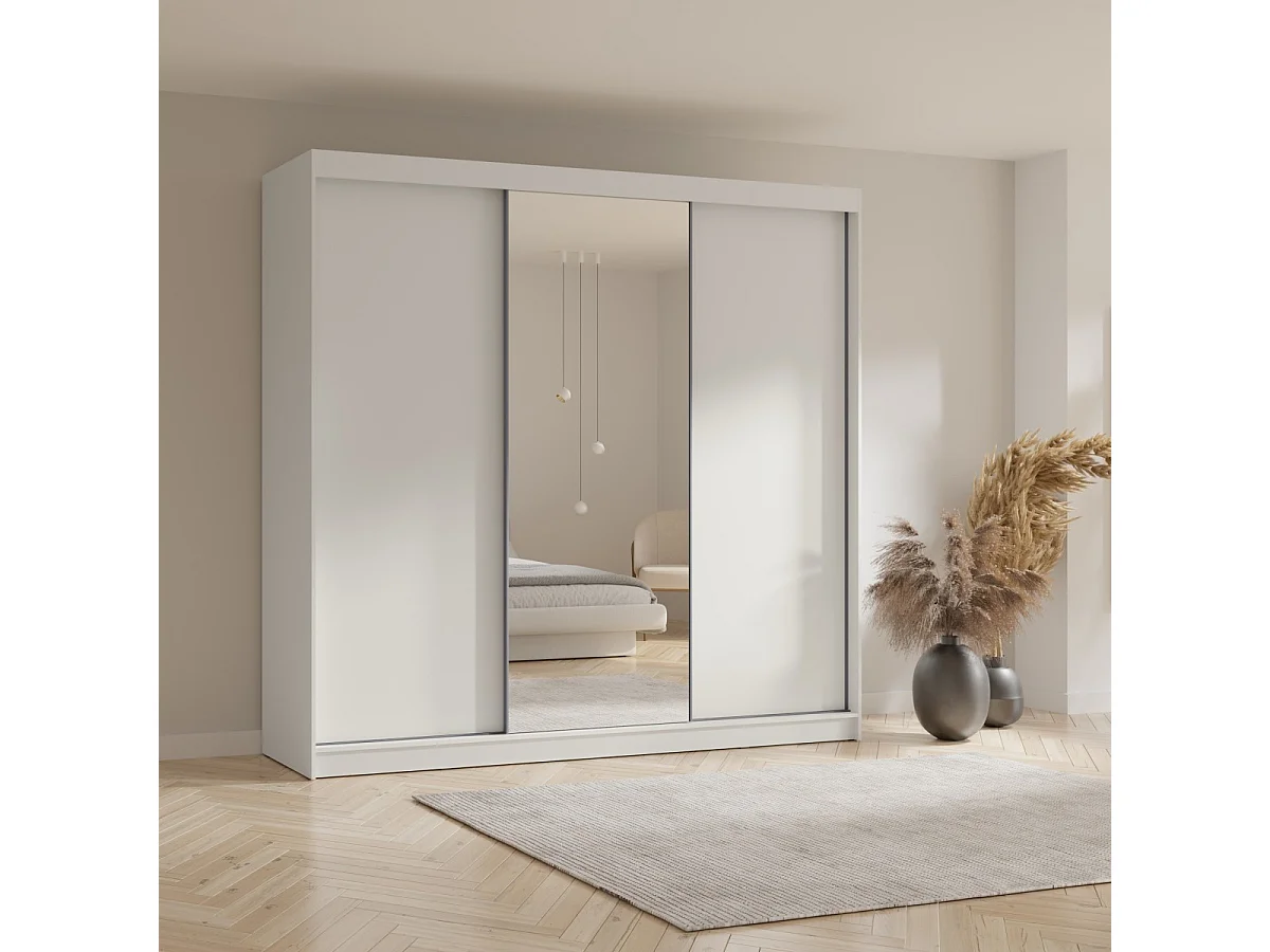 Hoge zweefdeurkast met spiegel Fiore Plus 3D1L 250 Wit/Zilver
