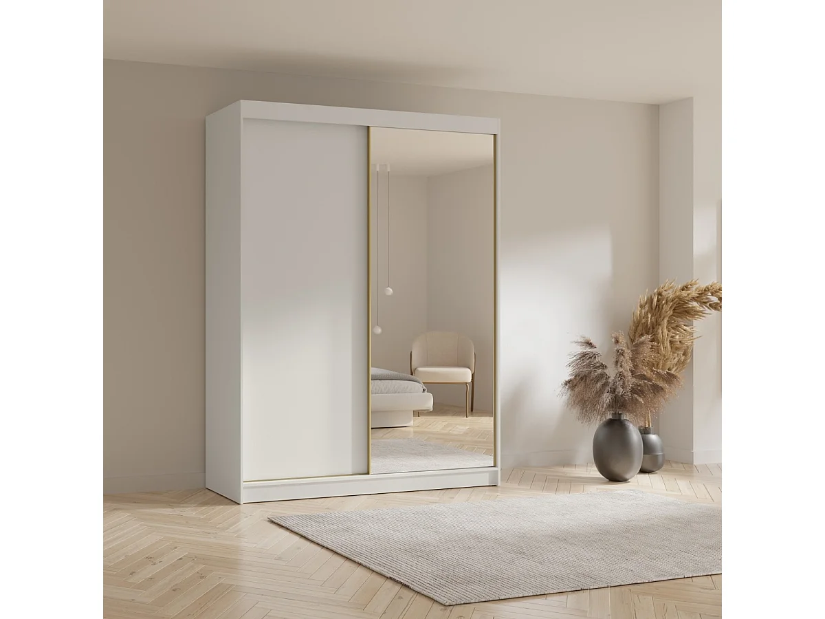Hoge zweefdeurkast met spiegel Fiore Plus 2D1L 180 Wit/Goud