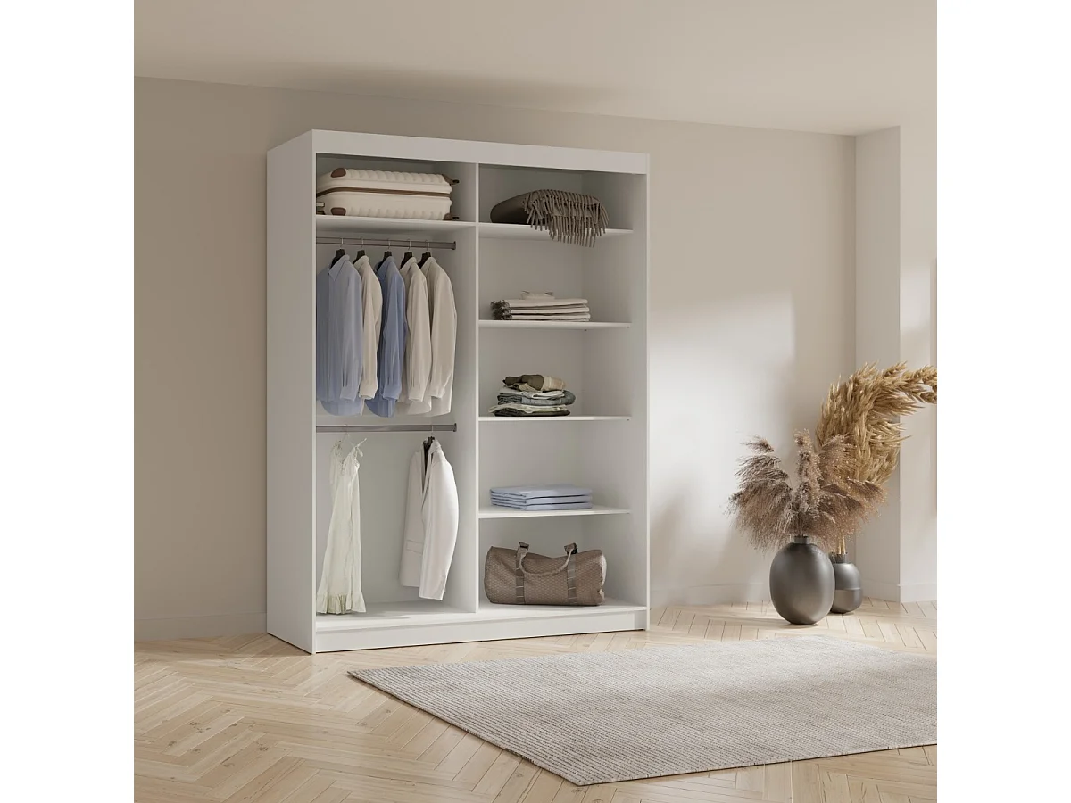 Hoge zweefdeurkast met spiegel Fiore Plus 2D1L 180 Wit/Goud