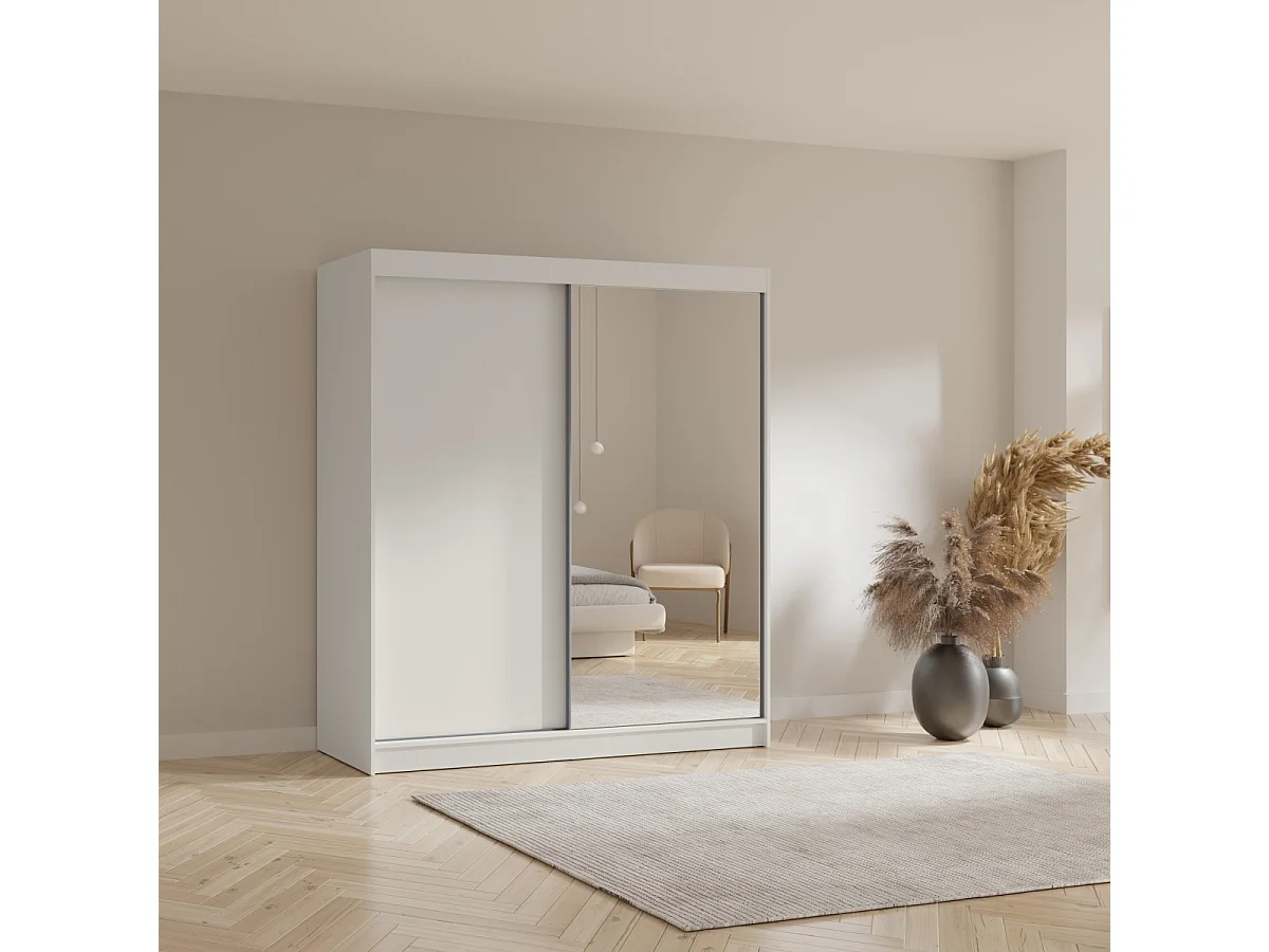 Schuifdeurkast met spiegel Fiore 2D1L 180 Wit/Zilver