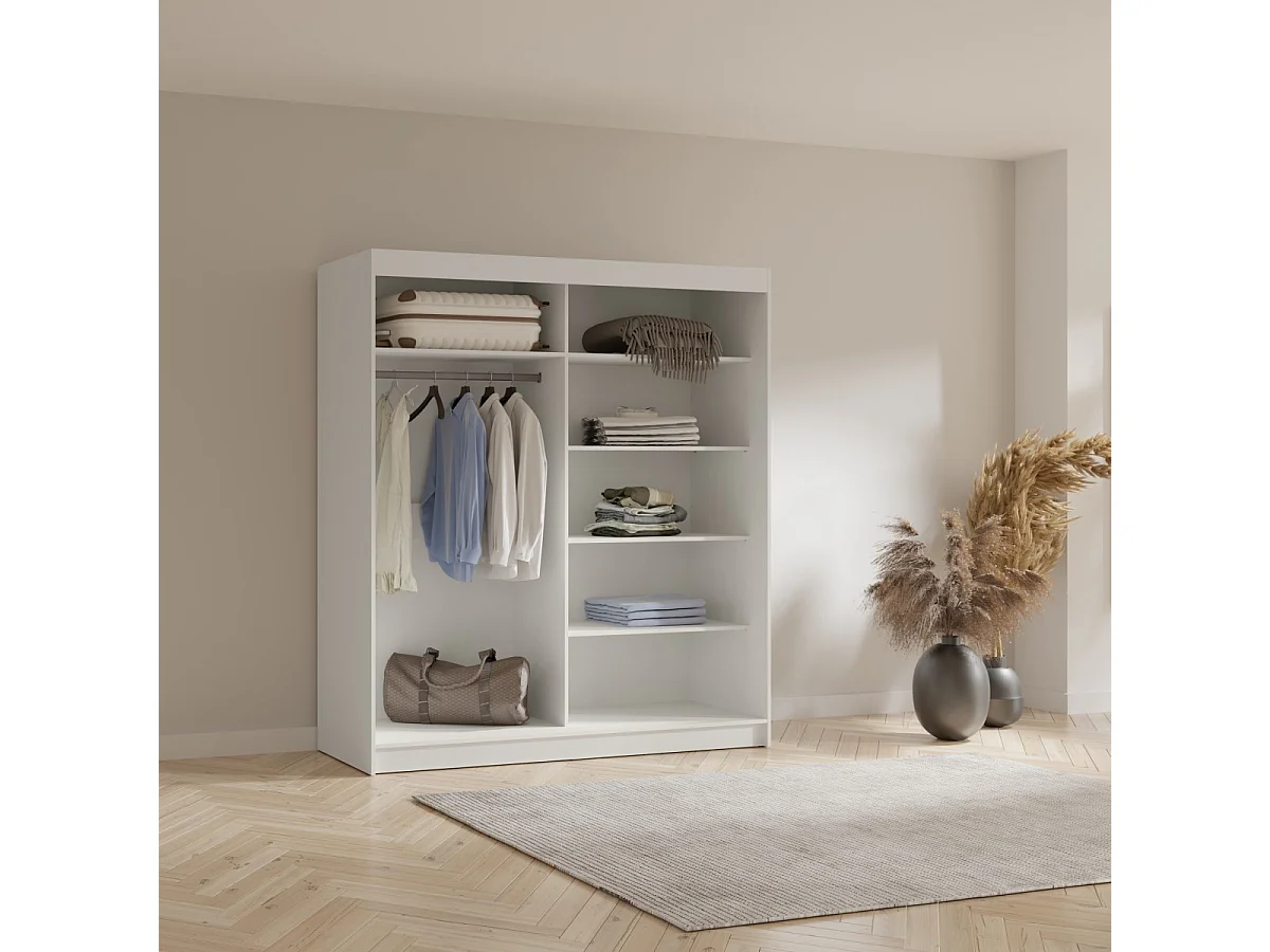 Schuifdeurkast met spiegel Fiore 2D1L 180 Wit/Zilver