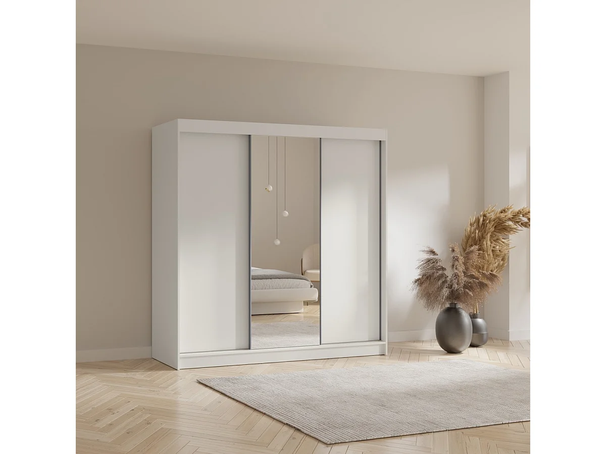 Schuifdeurkast met spiegel Fiore 3D1L 200 Wit/Zilver