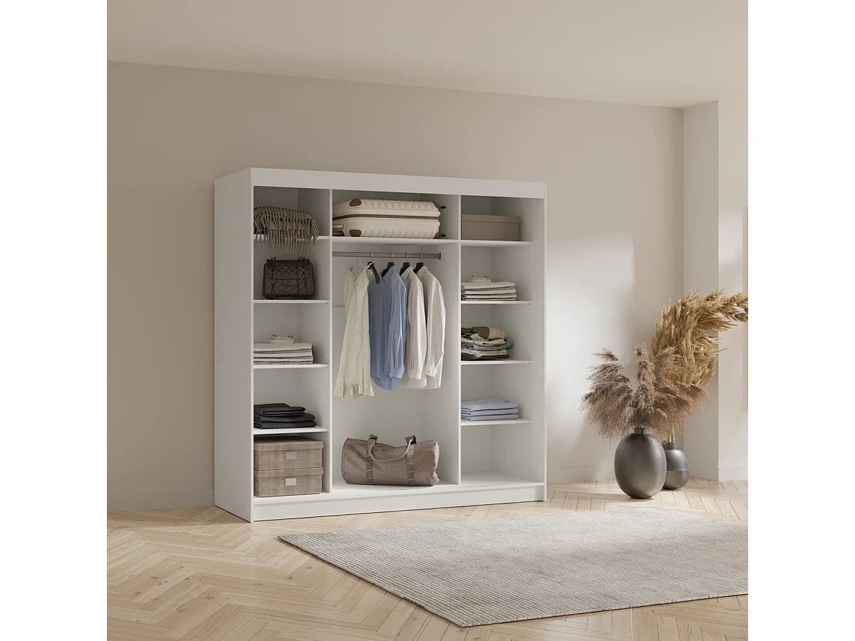 Schuifdeurkast met spiegel Fiore 3D1L 200 Wit/Zilver