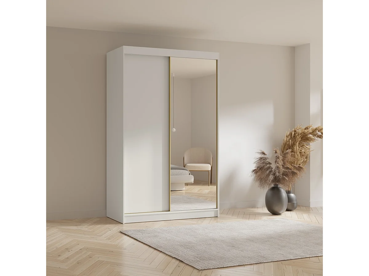 Hoher Schwebetürenschrank mit Spiegel Fiore Plus 2D1L 150 Weiß/Gold
