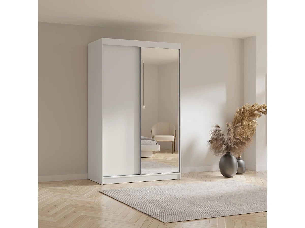 Hoge zweefdeurkast met spiegel Fiore Plus 2D1L 150 Wit/Zilver