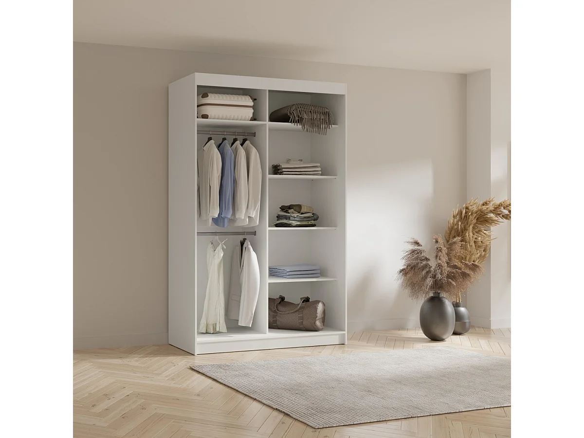 Hoge zweefdeurkast met spiegel Fiore Plus 2D1L 150 Wit/Zilver