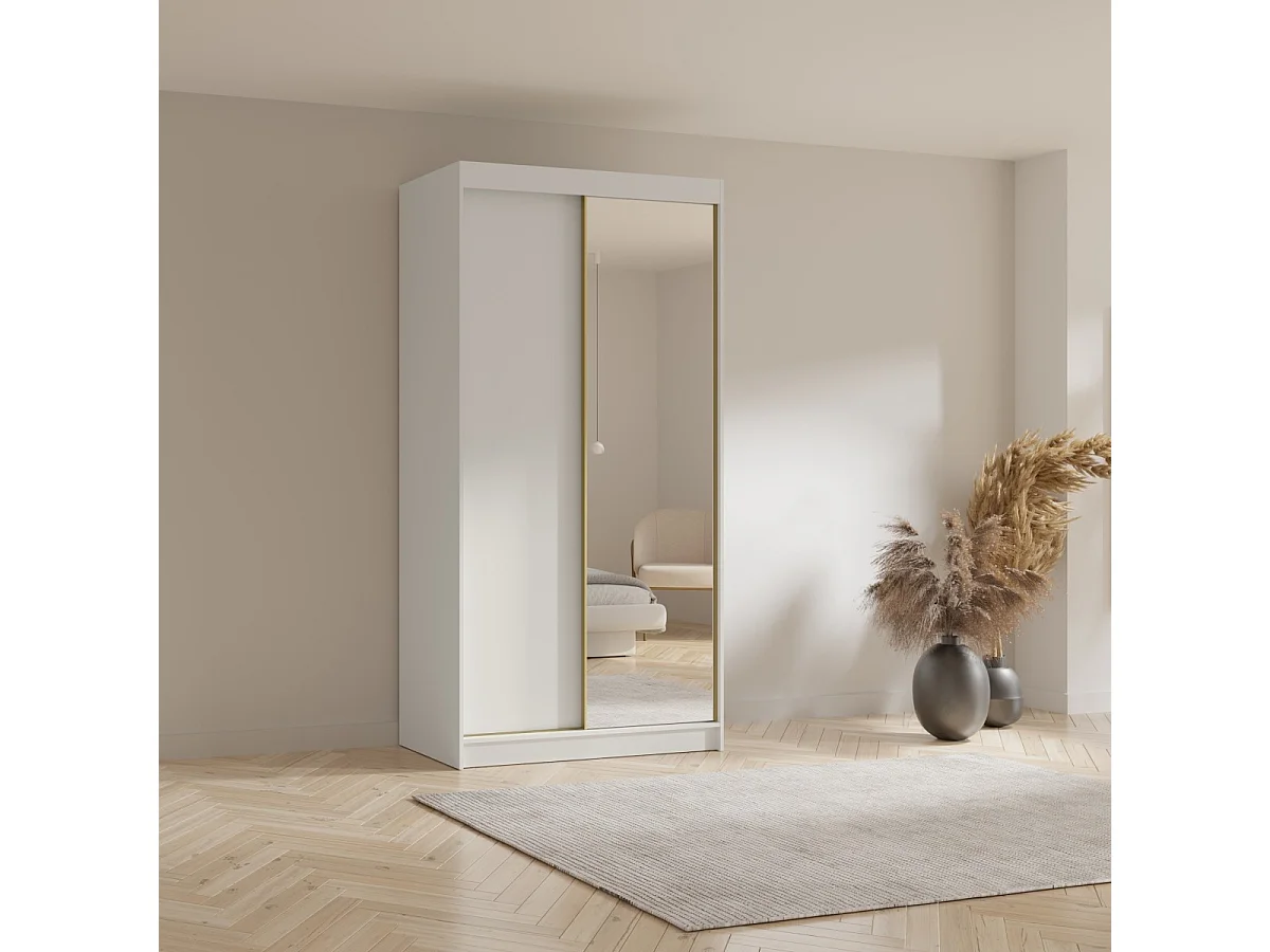 Hoge zweefdeurkast met spiegel Fiore Plus 2D1L 120 Wit/Goud