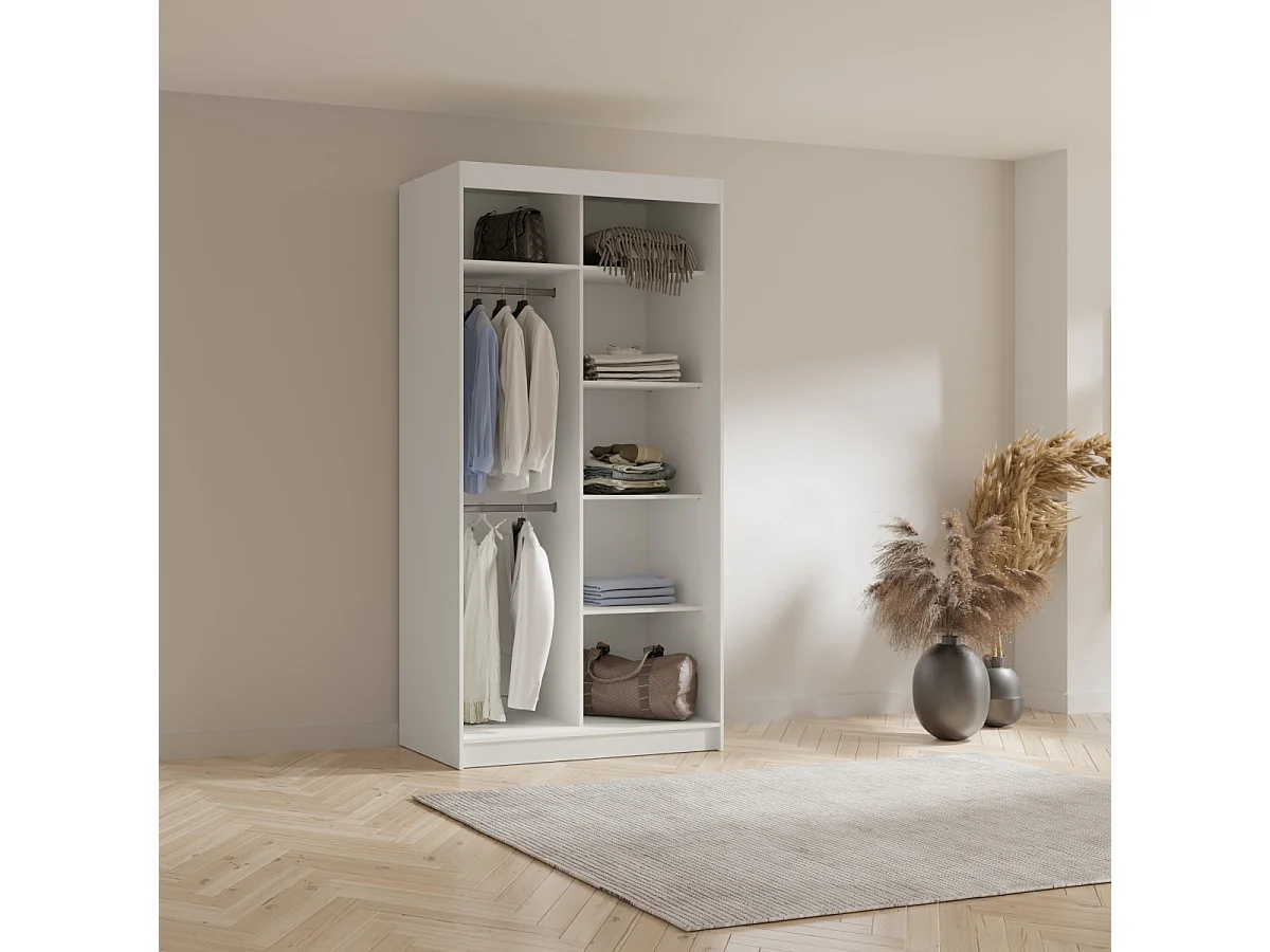 Hoge zweefdeurkast met spiegel Fiore Plus 2D1L 120 Wit/Goud