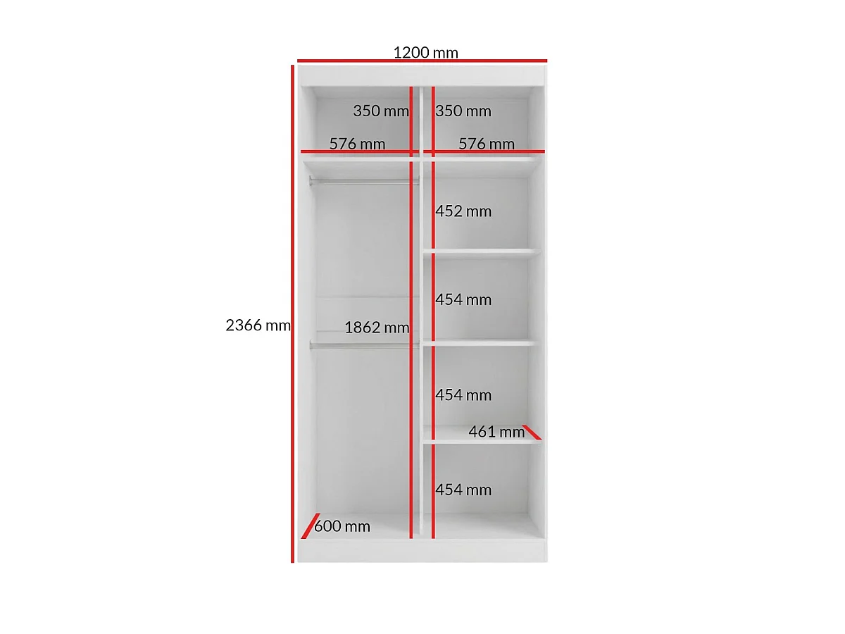 Hoge zweefdeurkast met spiegel Fiore Plus 2D1L 120 Wit/Goud