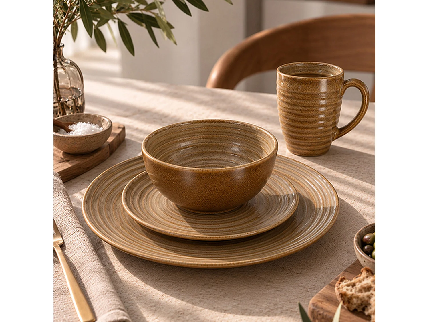Novastyl - Lot De 6 Assiettes A Dessert Turbolino 21cm En Gres Caramel
