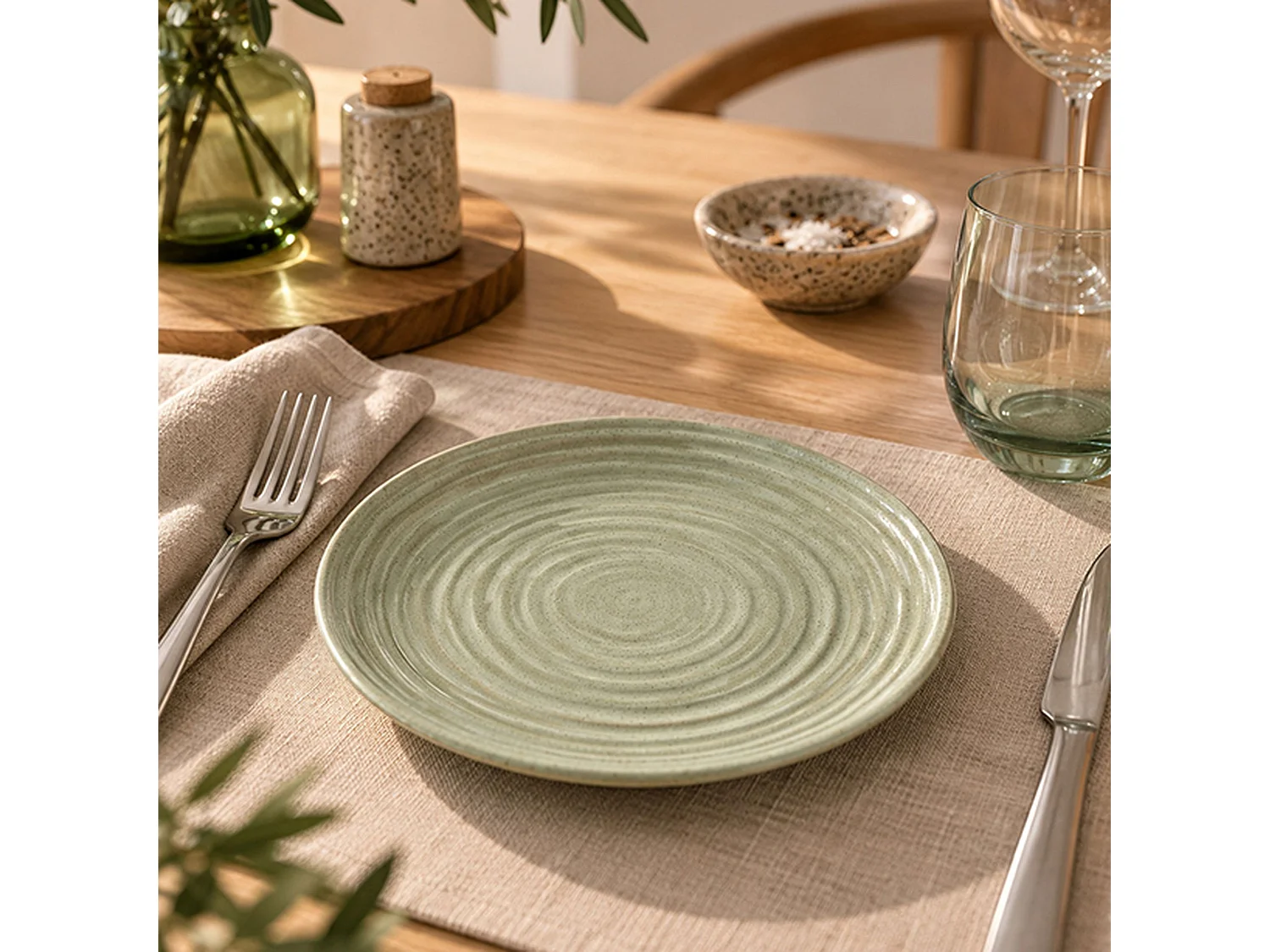 Novastyl - Lot 6 Assiettes à Dessert Turbolino 21cm En Grès Vert