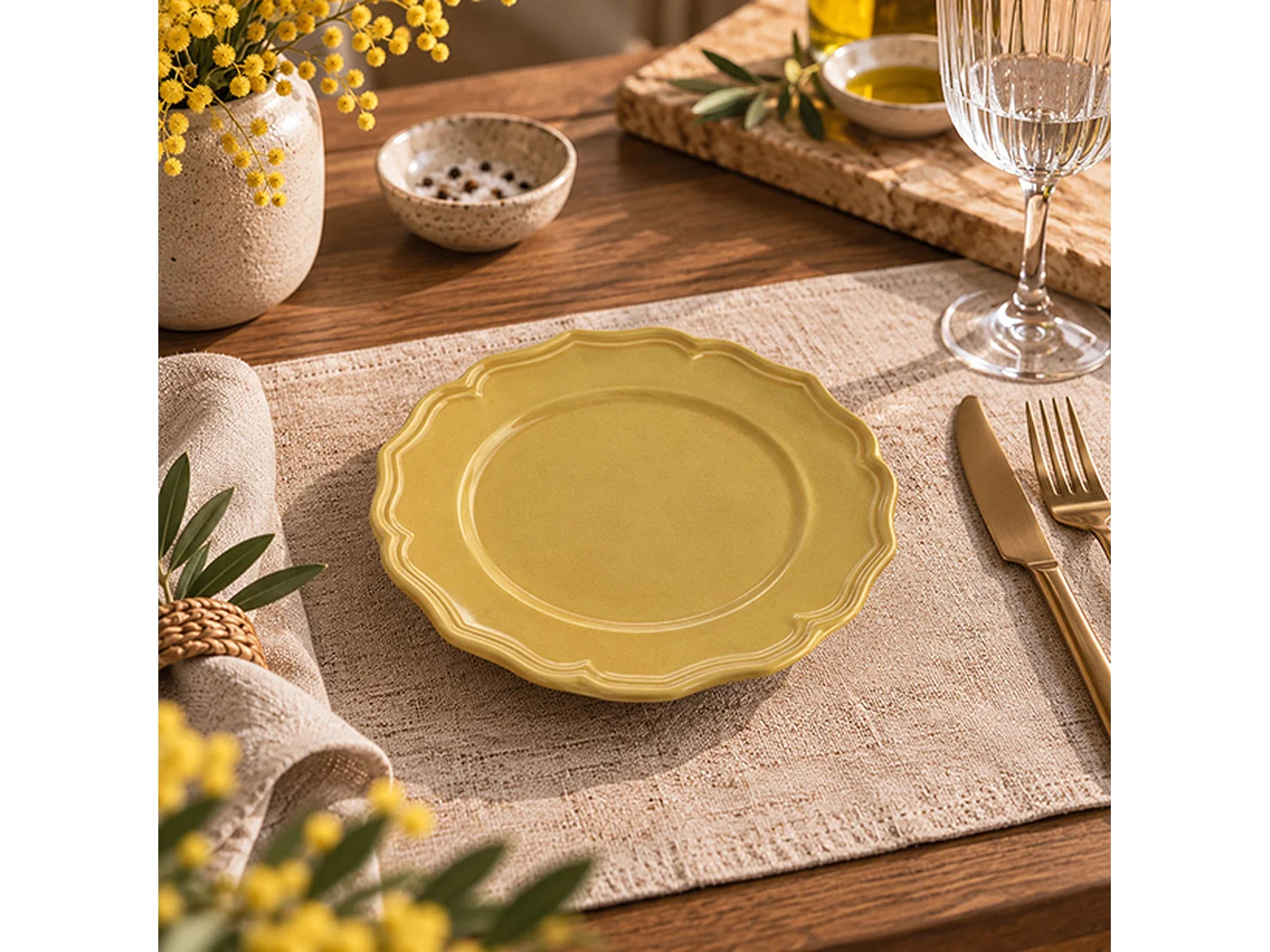 Novastyl - Lot De 6 Assiettes à Dessert Signature 22cm En Grès Jaune