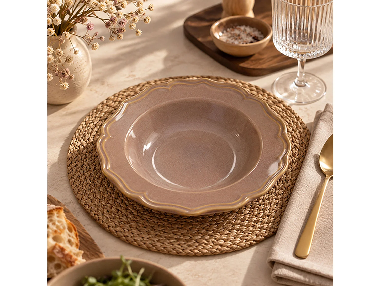 Novastyl - Lot De 6 Assiettes Creuses Signature 23.5cm En Grès Violet