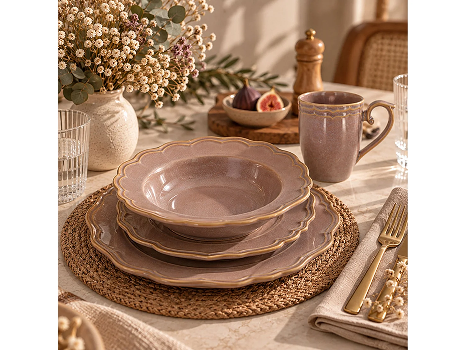 Novastyl - Lot De 6 Assiettes Creuses Signature 23.5cm En Grès Violet