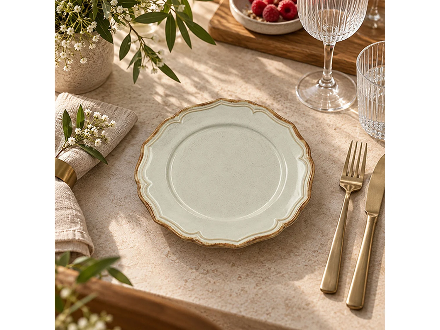 Novastyl - Lot De 6 Assiettes à Dessert Signature 22cm En Grès Beige