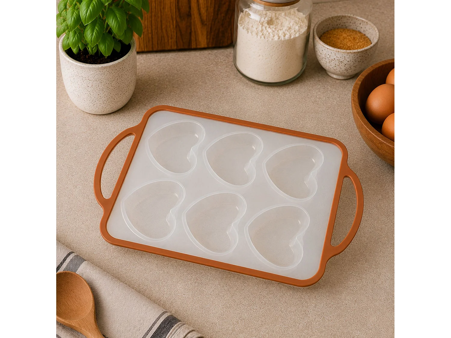 Menastyl - Moule à Patisserie Mady 6 Compartiments Coeur Silicone Acier Carbone