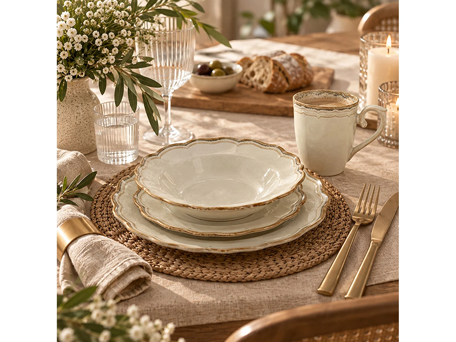 Novastyl - Lot De 6 Assiettes Plates Signature 26.5cm En Grès Beige