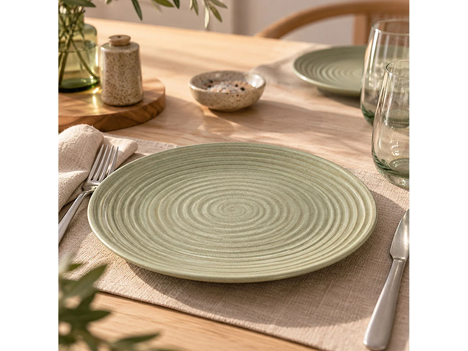Novastyl - Lot De 6 Assiettes Plate 27cm En Grès Vert