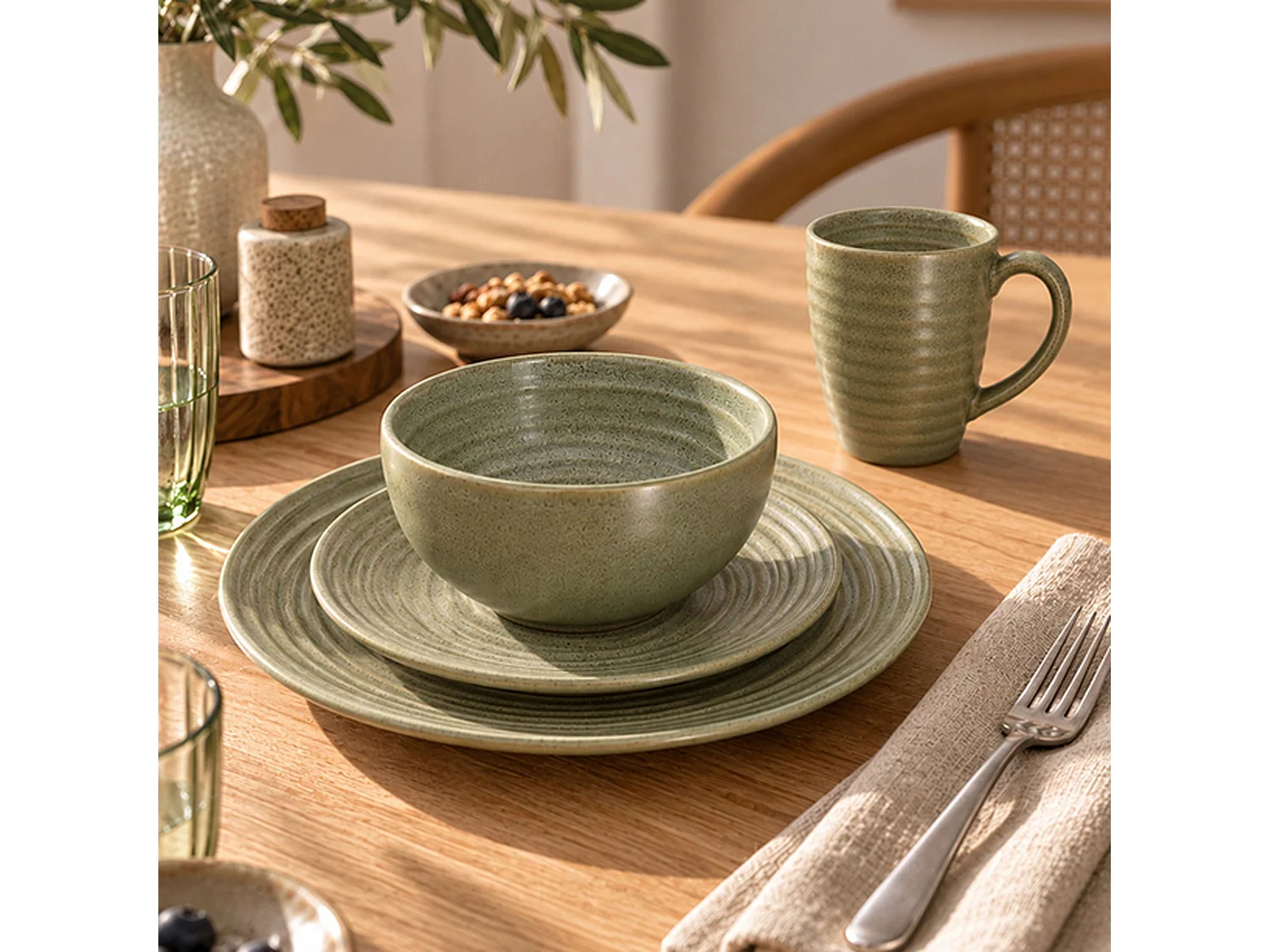 Novastyl - Lot De 6 Assiettes Plate 27cm En Grès Vert