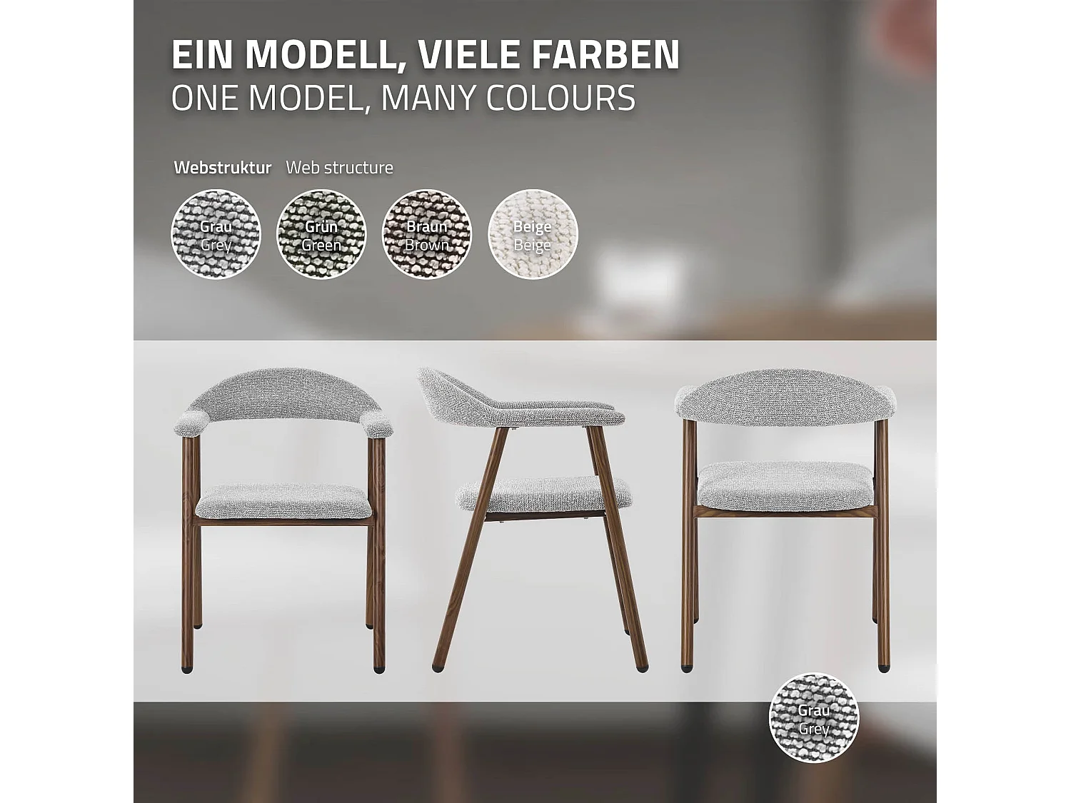 ML-Design Pack 2 sillas de comedor con reposabrazos, asientos de cocina y salón con respaldo, tapizado tejido gris y estructura de acero