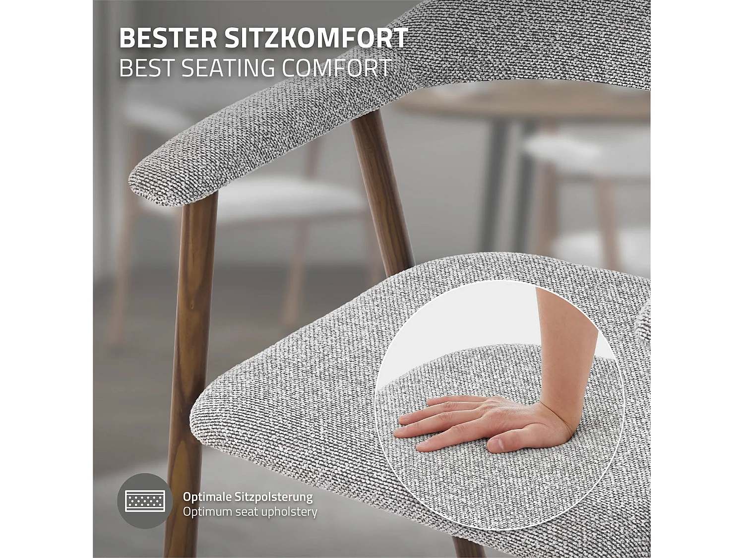 ML-Design Pack 4 sillas de comedor con reposabrazos, asientos de cocina y salón con respaldo, tapizado tejido gris y estructura de acero