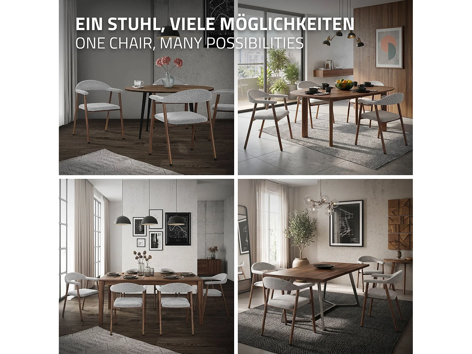 ML-Design Pack 4 sillas de comedor con reposabrazos, asientos de cocina y salón con respaldo, tapizado tejido gris y estructura de acero