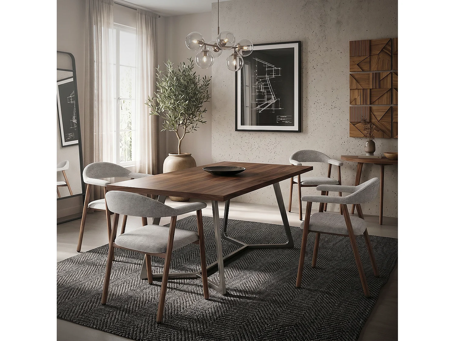 ML-Design Pack 4 sillas de comedor con reposabrazos, asientos de cocina y salón con respaldo, tapizado tejido gris y estructura de acero