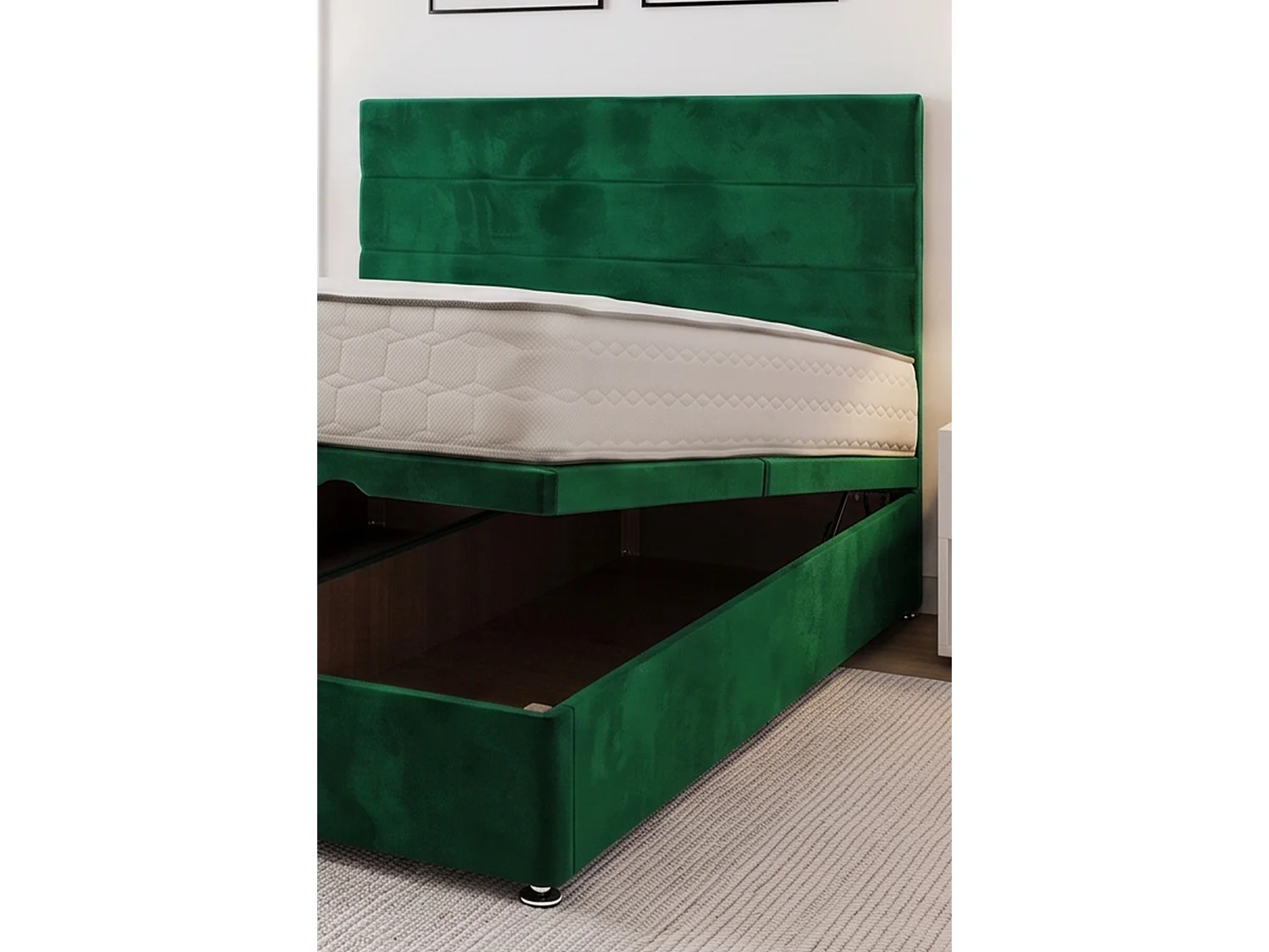 York Ottoman Bed Emerald Plush 4FT6 With Mattress & 24"Headboard - Double