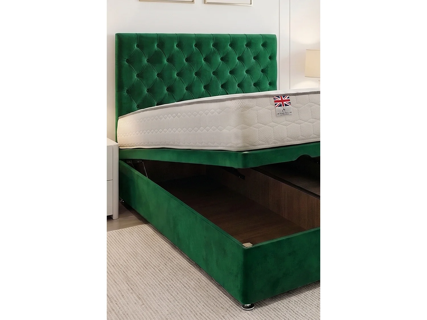 Athens Ottoman Bed Emerald Plush 6FT With Mattress & 24"Headboard - Super King