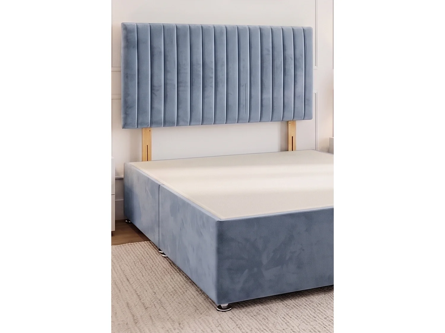 Emily Light Blue Plush 4FT Divan Bed Base with No Drawer & Headboard - Small Double
