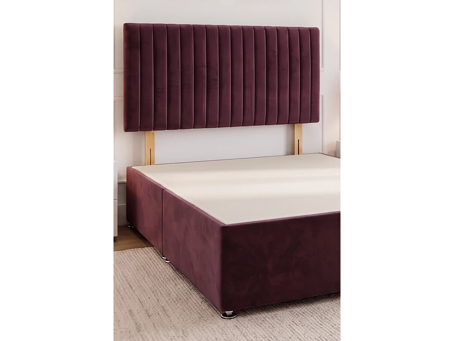 Emily Aubergine Plush 4FT6 Divan Bed Base with No Drawer & Headboard - Double