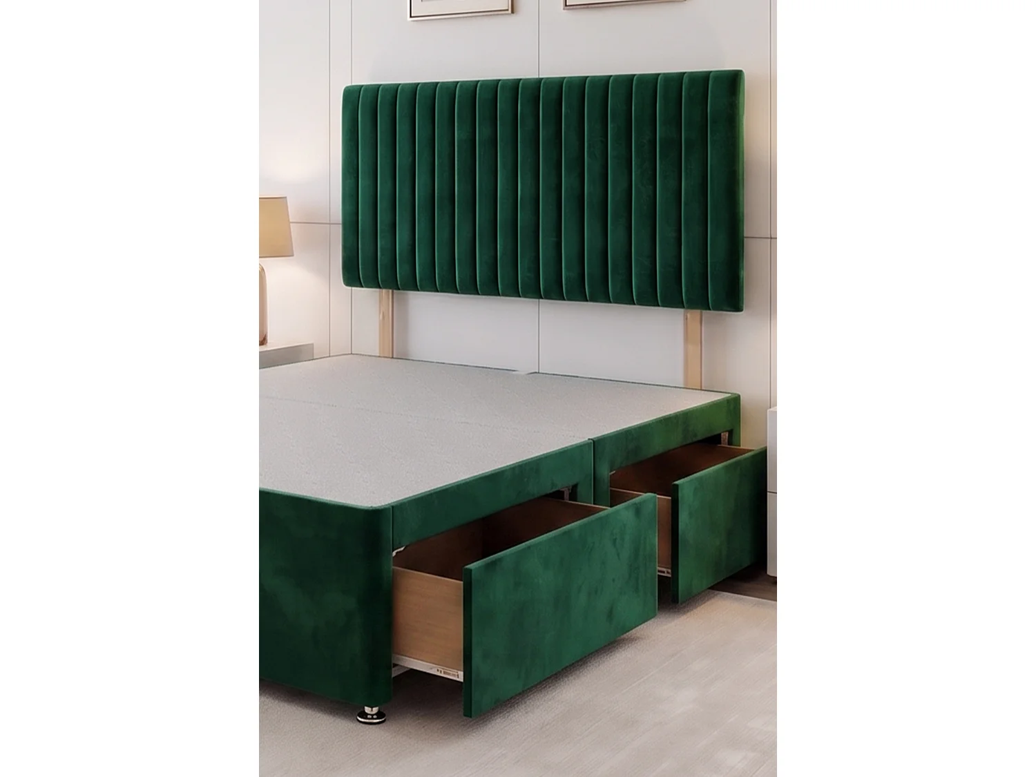 Emily Emerald Plush 6FT Divan Bed Base with 2 Drawers & Headboard - Super King