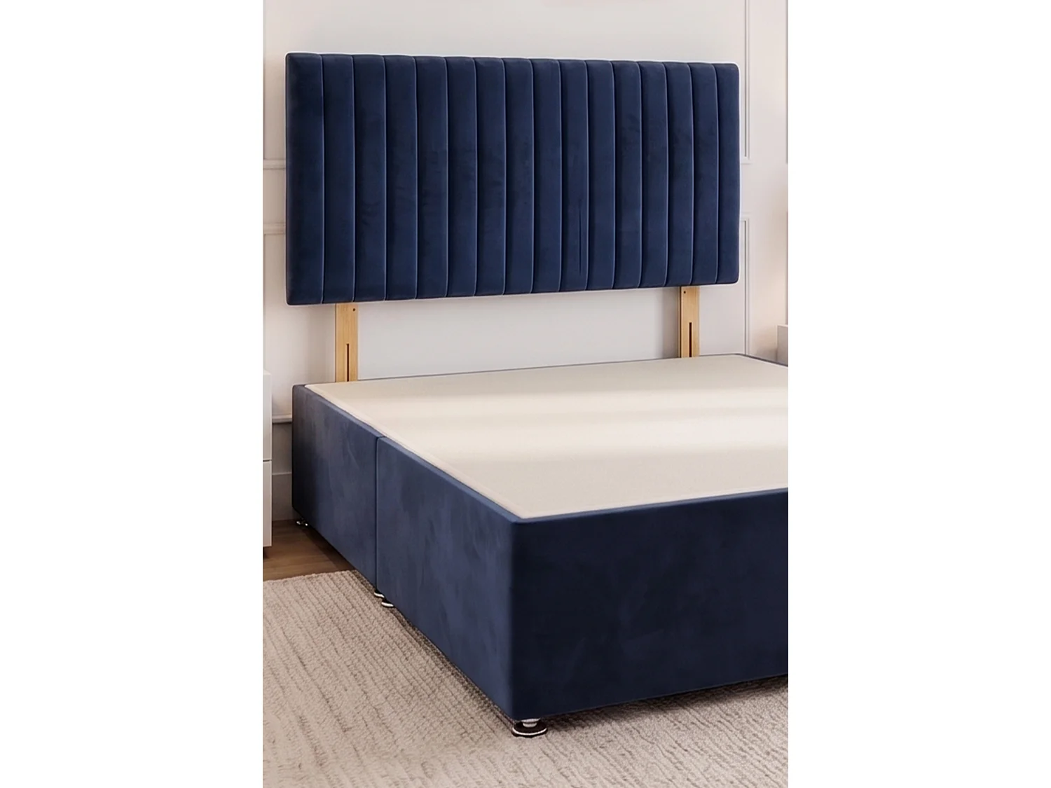 Emily Navy Plush 3FT Divan Bed Base with No Drawer & Headboard - Single