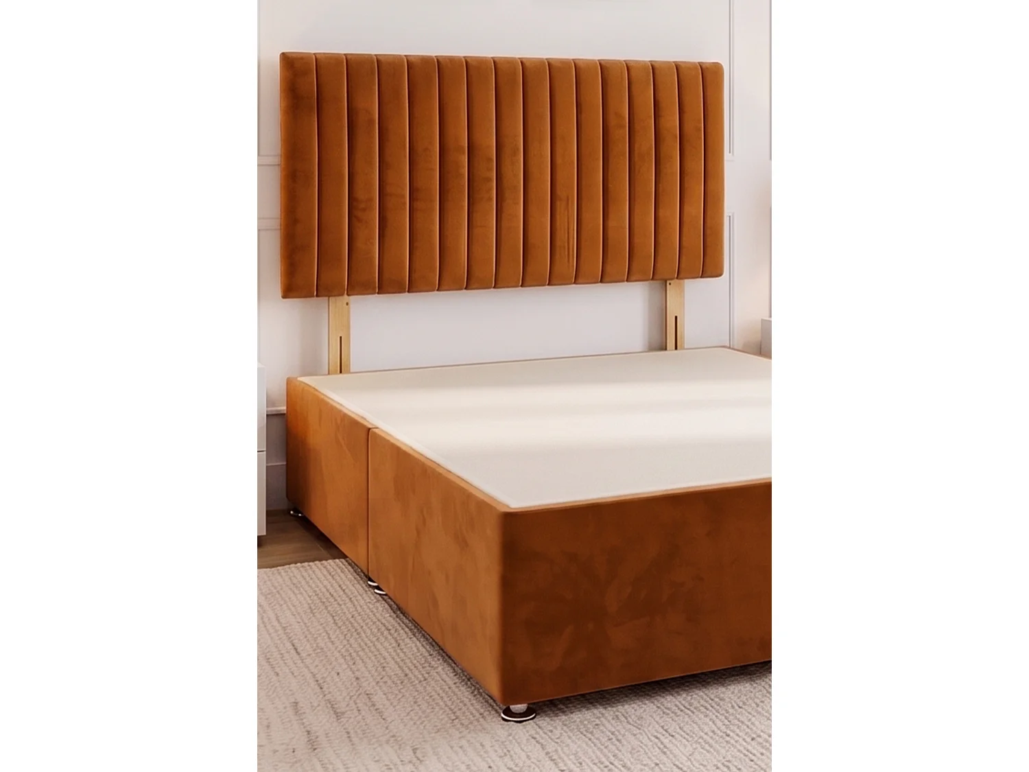 Emily Orange Plush 2FT6 Divan Bed Base with No Drawer & Headboard - Small Single